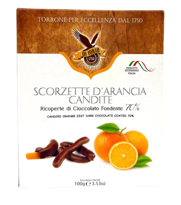 1e4c1d8713f8c23ceee60e17faff174d17e013b1e8b241cadad030ad68f1aca0 Candied Italian Orange zest In dark chocolate 100g 1