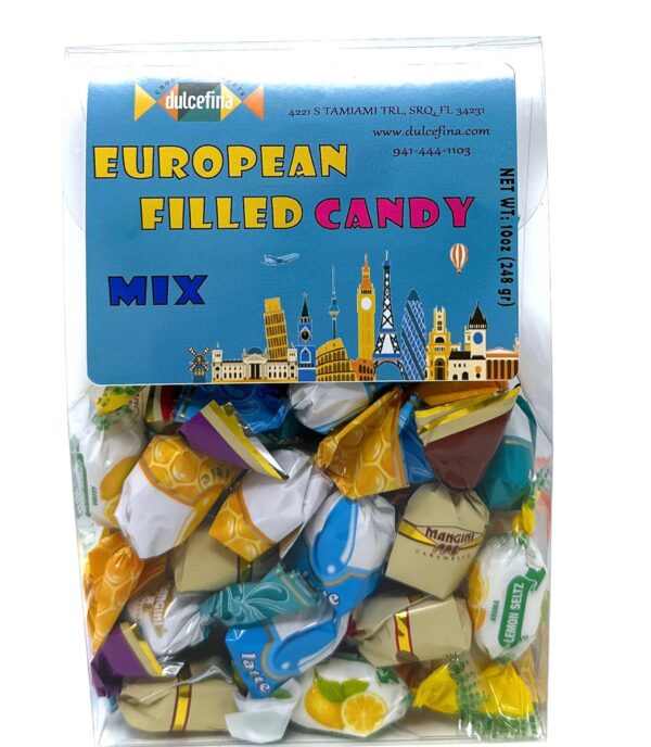691ff04be09d2dc878aec6b1a231a99db8923f7f846f5bd312aa3c5e48b885c0 European Filled Candy Mix 10oz Clear Tab Top Box 1