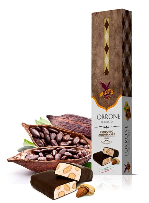 95207e09d9239cb3b18cdb2c9127d6bd9f08f34049355144d3748006a0d17424 Italian Soft almond nougat Torrone chocolate covered 140g 1