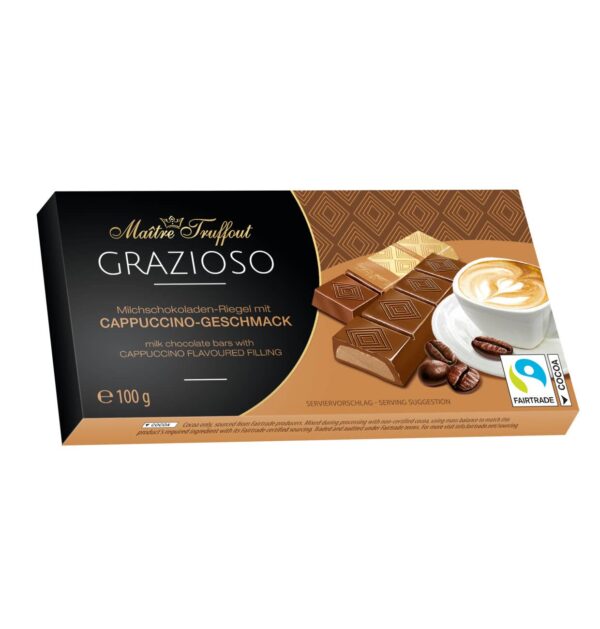 d8d87503cb908c1e83665434bedbd83cbeb9decb2480012826ae68a1cca66e5d Grazioso milk chocolate with cappuccino cream filling 100g 1