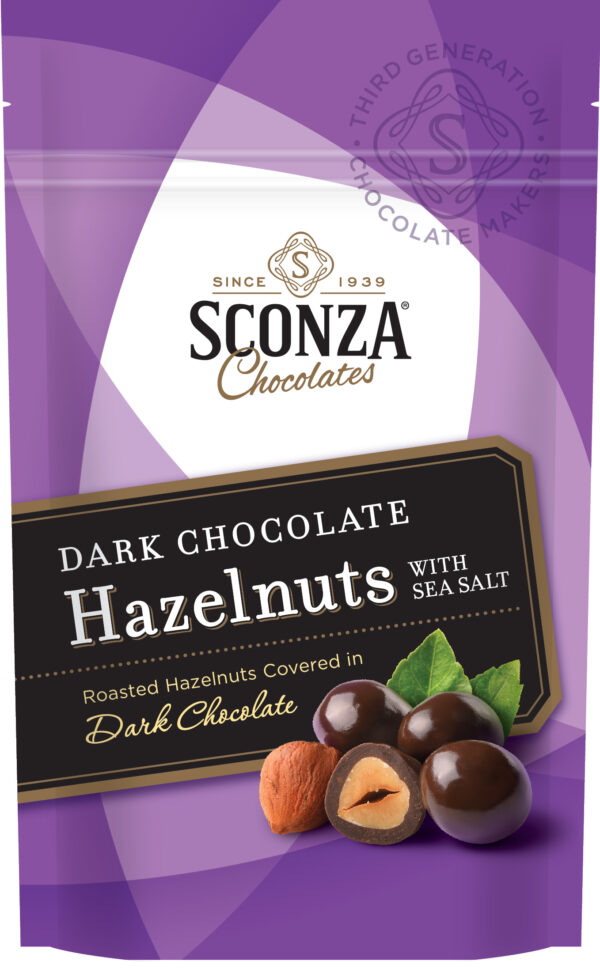 us0053 Sconza, Dark Chocolate Hazelnuts with Sea Salt, 4.5 oz. Bag (3 pcs) 1